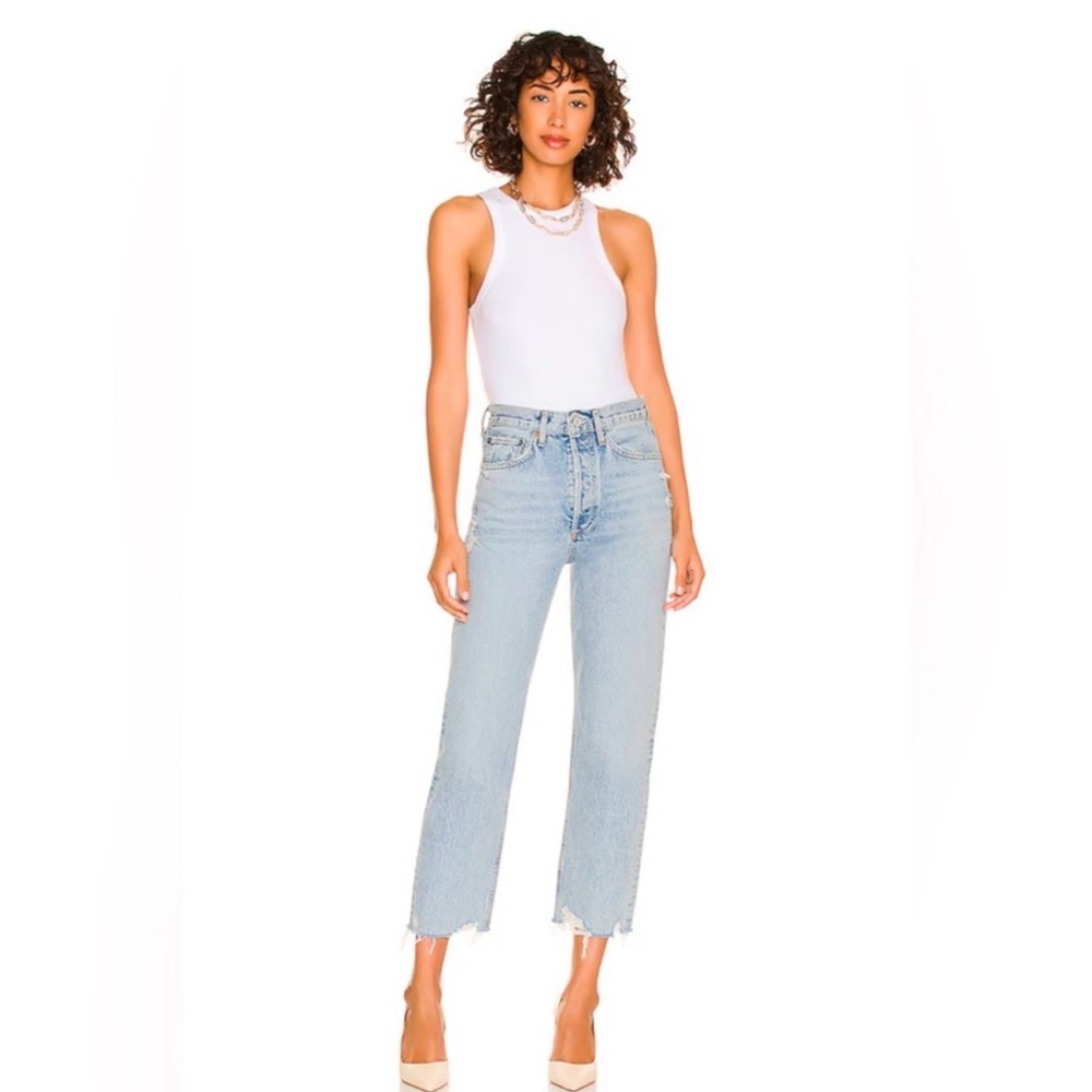 Agolde 90's Cropped Mid Rise Distressed Loose Straight Jeans Size 28 - Picture 4 of 11
